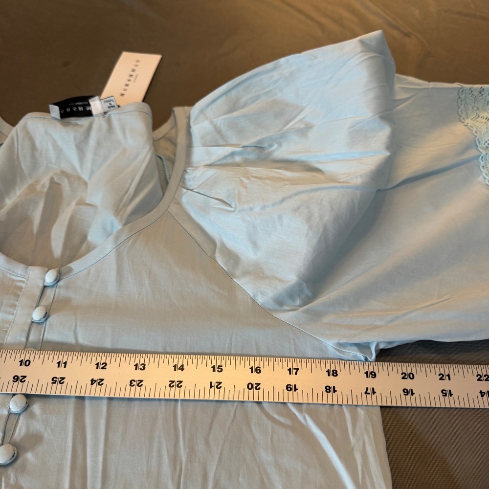 Anthropologie Harshman Belle Midi Dress XS Blue Lace Trim Cottage Boho Romantic - Picture 6 of 8